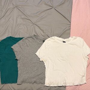 SHEIN Crop Tops in Green, Gray, and Cream